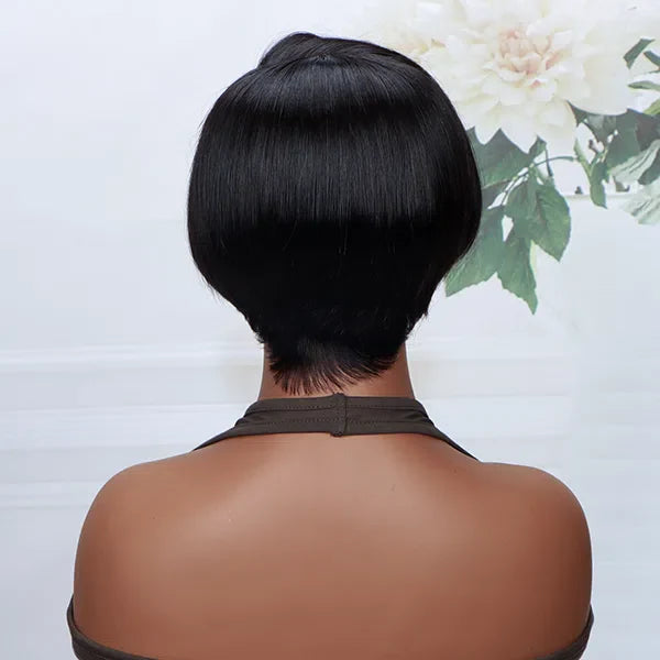 Executive Chic: Natural Black Pixie Cut Wig Mature Boss Style Glueless Design 5x5 HD Lace Short Human Hair Wig
