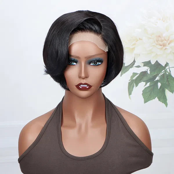 Executive Chic: Natural Black Pixie Cut Wig Mature Boss Style Glueless Design 5x5 HD Lace Short Human Hair Wig