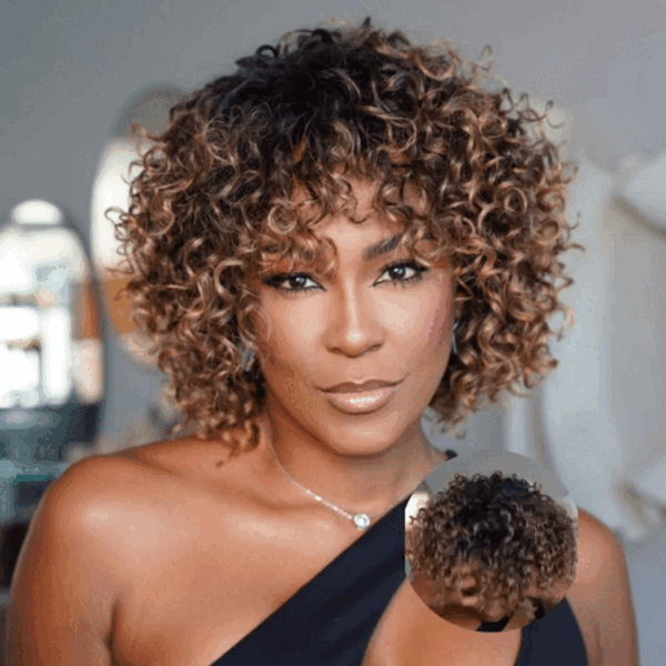 Chic Ombre Mix Color Short Cut Curly Put On & Go Wig 100% Human Hair