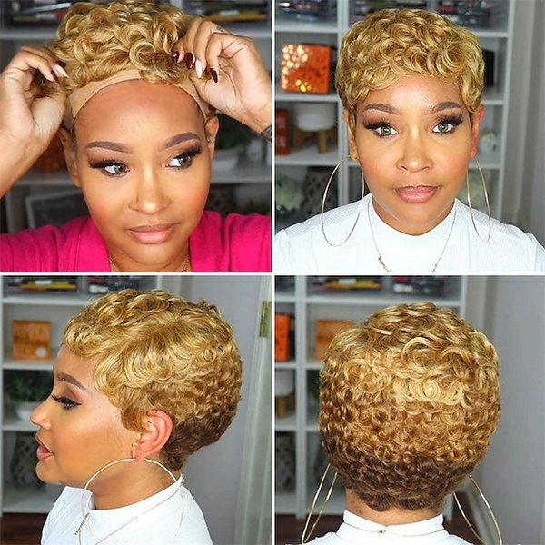 Synthetic Wig Curly Pixie Cut Machine Made Wig Short A1 Synthetic Hair Women's Soft Party Easy to Carry Blonde Daily Wear Party Evening Daily Christmas Party Wigs