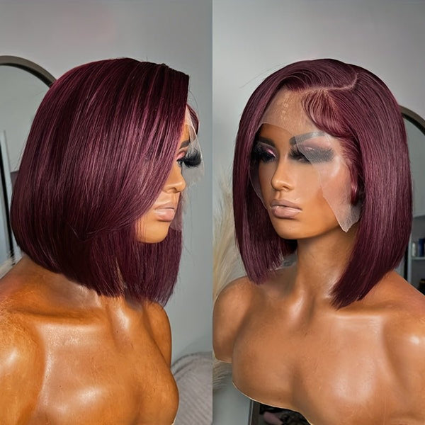 180 Density Dark Burgundy 99J Lace Front Bob Wig Human Hair