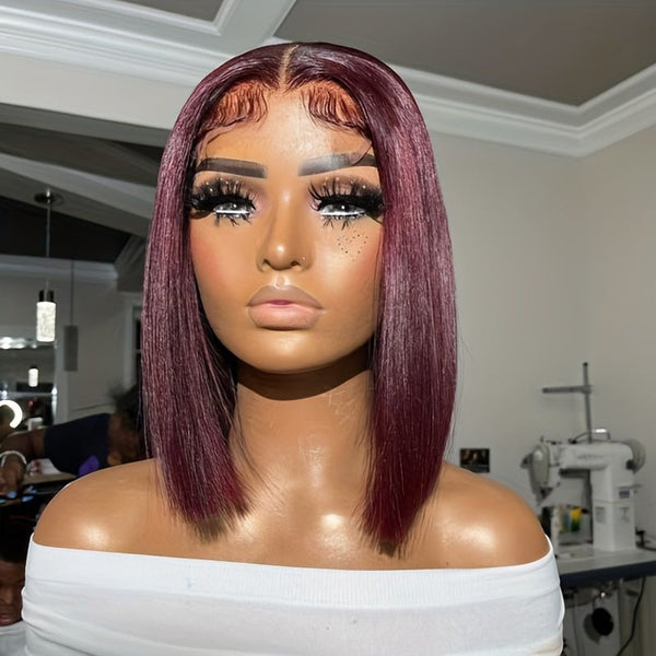 180 Density Dark Burgundy 99J Lace Front Bob Wig Human Hair
