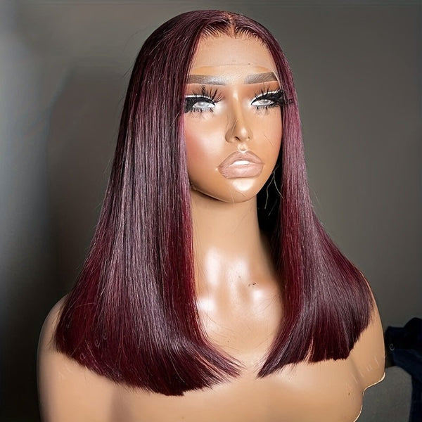 180 Density Dark Burgundy 99J Lace Front Bob Wig Human Hair