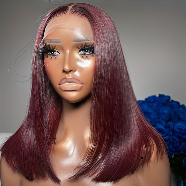 180 Density Dark Burgundy 99J Lace Front Bob Wig Human Hair