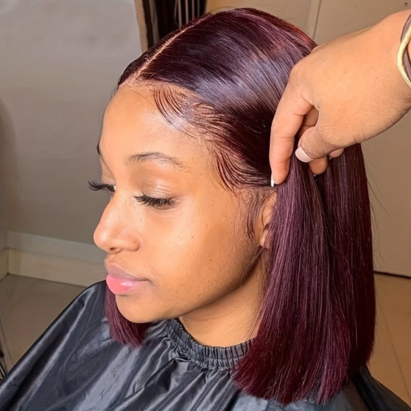 180 Density Dark Burgundy 99J Lace Front Bob Wig Human Hair