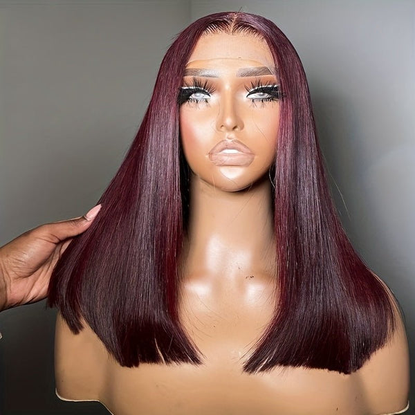 180 Density Dark Burgundy 99J Lace Front Bob Wig Human Hair