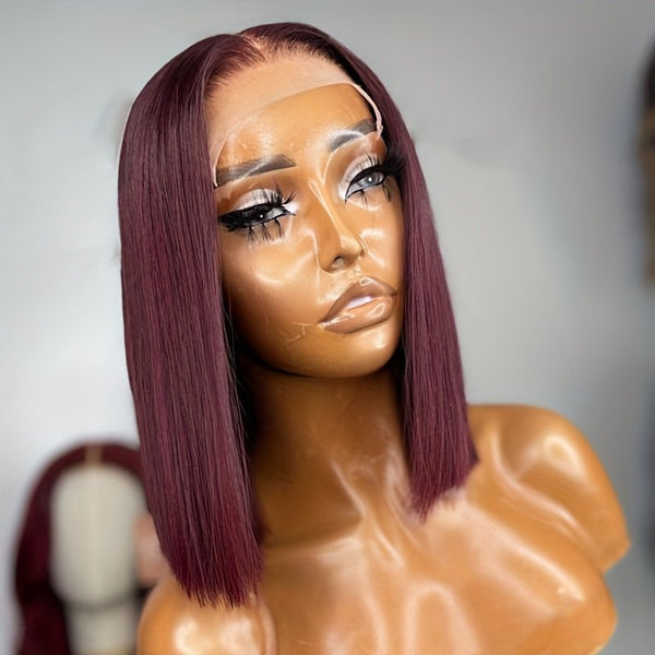 180 Density Dark Burgundy 99J Lace Front Bob Wig Human Hair