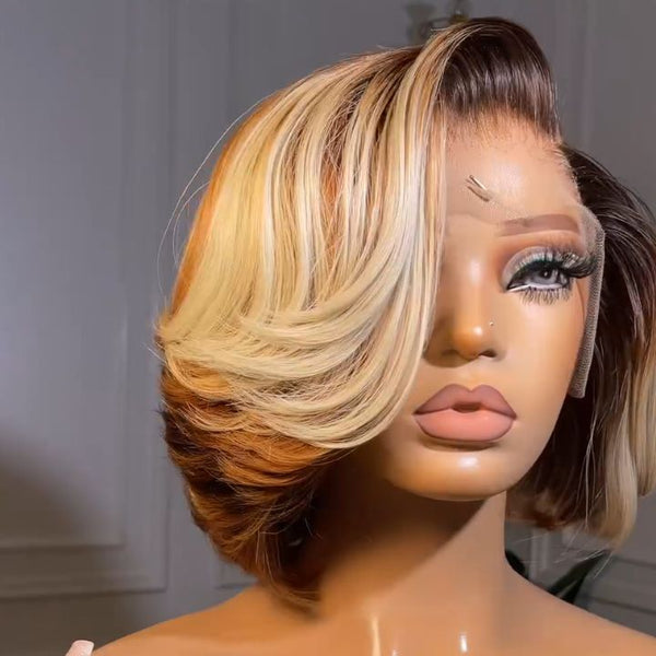 Brazilian Short Layer Bob Body Wave Glueless Lace Wigs TransparentStunning Gradient Lace Frontal Wig Pre Plucked Glueless Lace Wigs No Code Needed