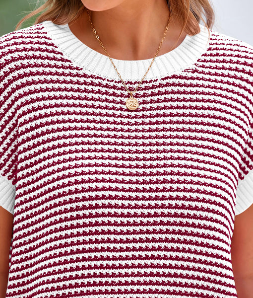 PRETTYGARDEN Womens Short Sleeve Sweater Spring Summer 2025 Round Neck Striped Pullover Cap Sleeve Knit Sweater Vest Tops