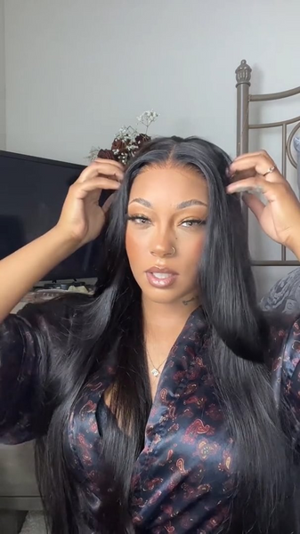 2024 Hightlight Brown Centre Parting Wig Long Straight Wig