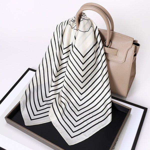 New Small Square Women Hair Scarf Striped Printed Simulation Silk Scarf Neck Scarf
