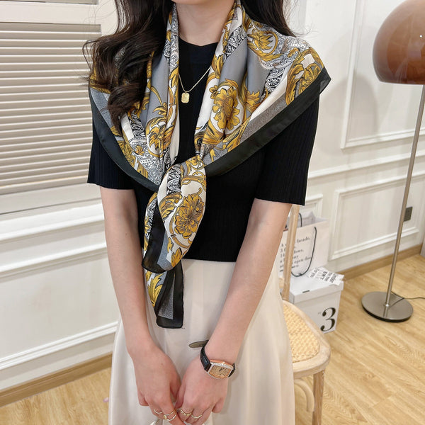 Large Square Scarf Simulation Silk Scarf Female Fashion Bandana Hairstyle