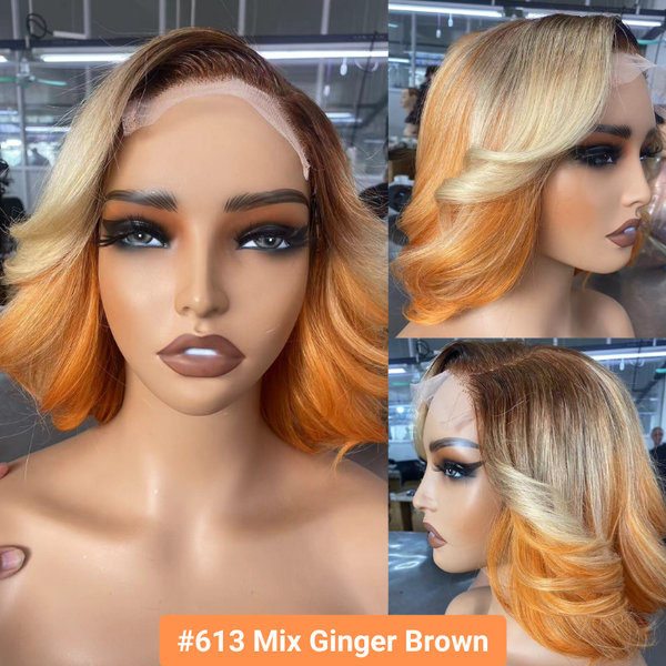 Brazilian Short Layer Bob Body Wave Glueless Lace Wigs TransparentStunning Gradient Lace Frontal Wig Pre Plucked Glueless Lace Wigs No Code Needed