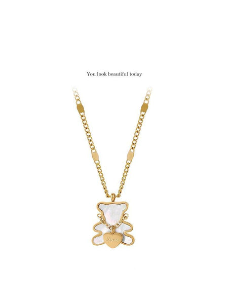 Bear & Heart Mother of Pearl Necklace