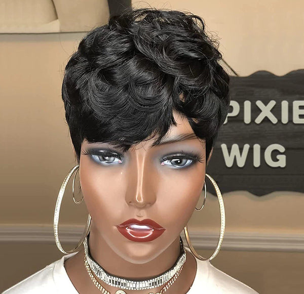 Short Pixie Cut Wig Natural Black Soft Brazilian Hair Natural No Lace