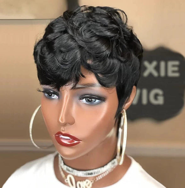 Short Pixie Cut Wig Natural Black Soft Brazilian Hair Natural No Lace