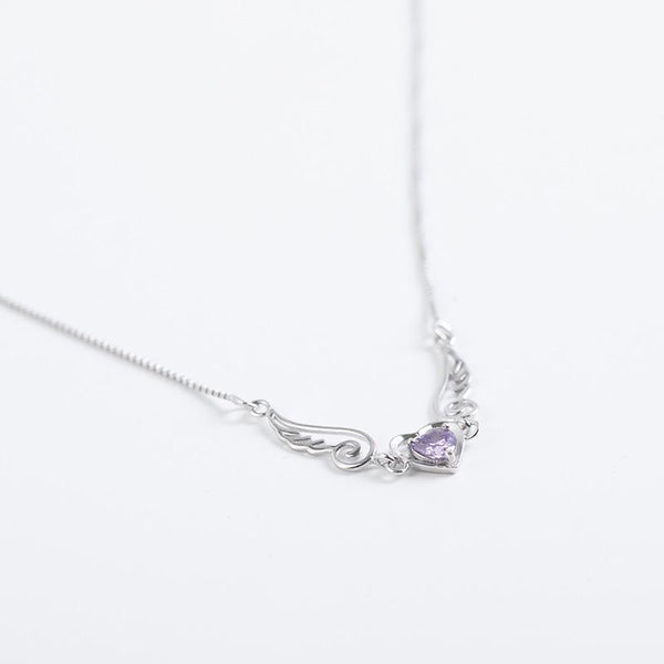 Heart Wings CZ Diamond Silver Necklace