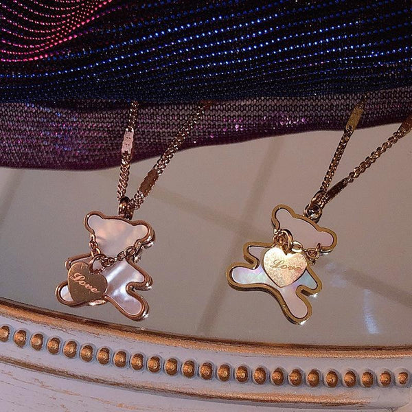 Bear & Heart Mother of Pearl Necklace