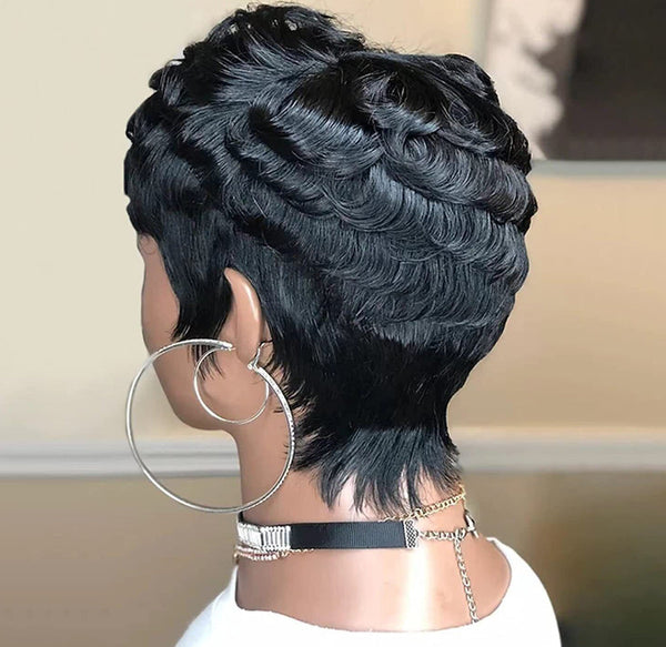 Short Pixie Cut Wig Natural Black Soft Brazilian Hair Natural No Lace