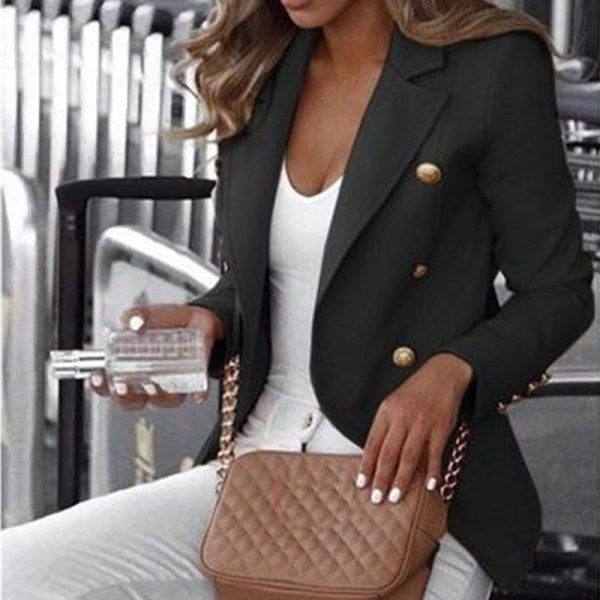 Fashion Casual Lapel Decorative Button Blazer