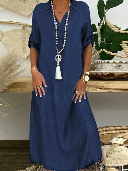 Five-minute Sleeve Solid-color Casual Dress