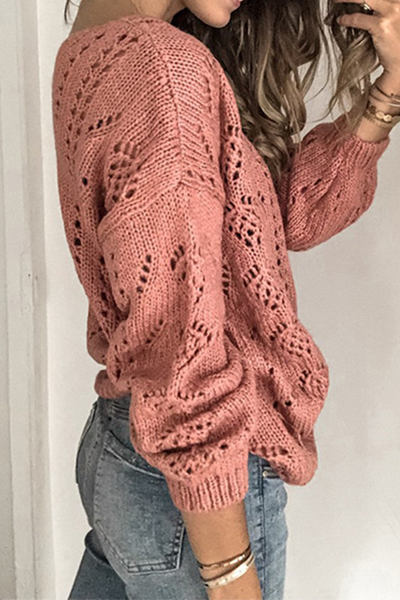 Casual Solid Hollowed Out Buckle V Neck Tops(4 Colors)