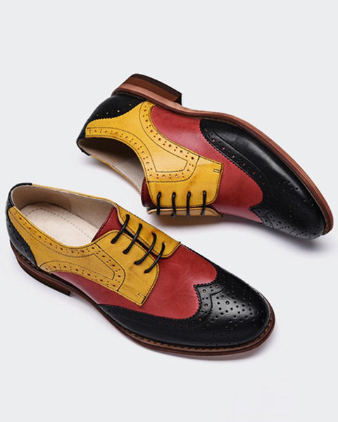 Contrast Color Perforated Lace-Up Oxfords