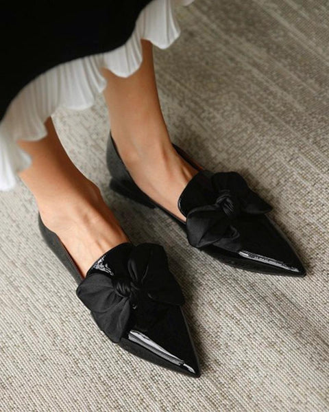 Bowknot Pointed Loafers Slip-on