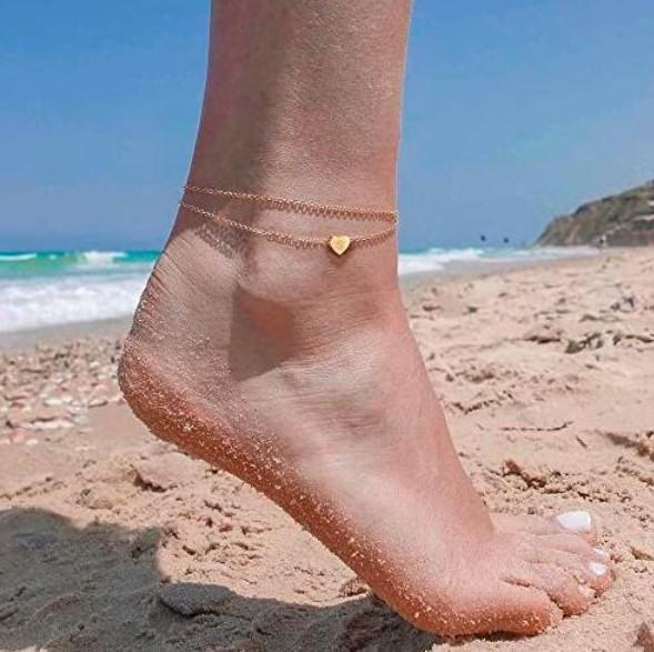 2 Layered Heart Letter Anklet