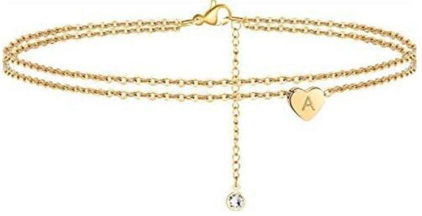 2 Layered Heart Letter Anklet