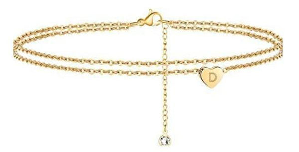 2 Layered Heart Letter Anklet