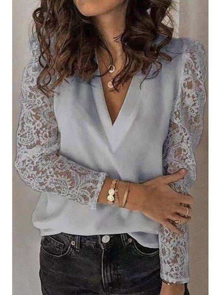 Women's Stitching Lace Long Sleeve Slim Bottoming Shirt
