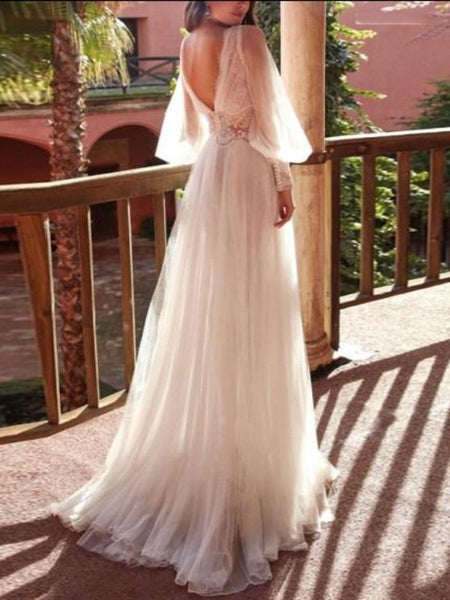 Fashion V-neck Lace Mesh Long Skirt Dress