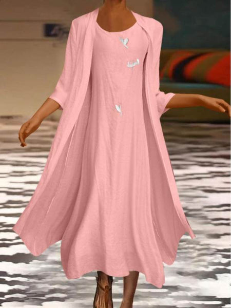 Vintage Embroidery Two-Piece Maxi Dress