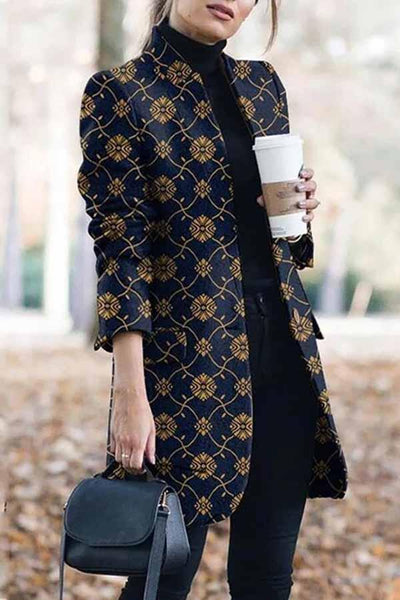 Casual Lapel Printed Blazer Long Coat