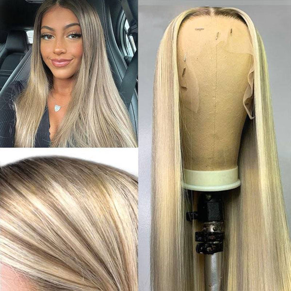 Customized Blonde Balayage on Brown Hair Transparent Wig