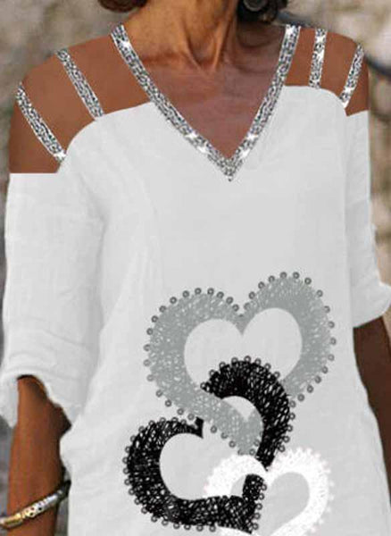 Print/Sequins/Heart 1/2 Sleeves Shift Knee Length Casual Tunic Dresses