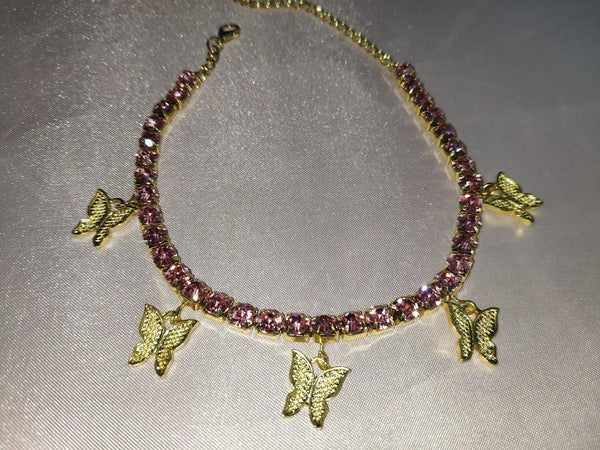 5 Butterfly Rhinestones Bling Anklet