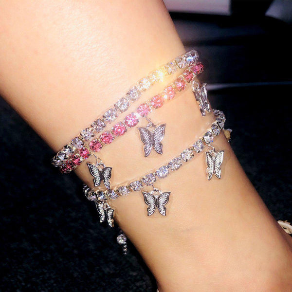 5 Butterfly Rhinestones Bling Anklet