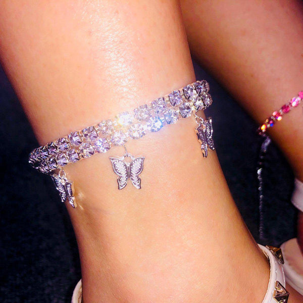 5 Butterfly Rhinestones Bling Anklet