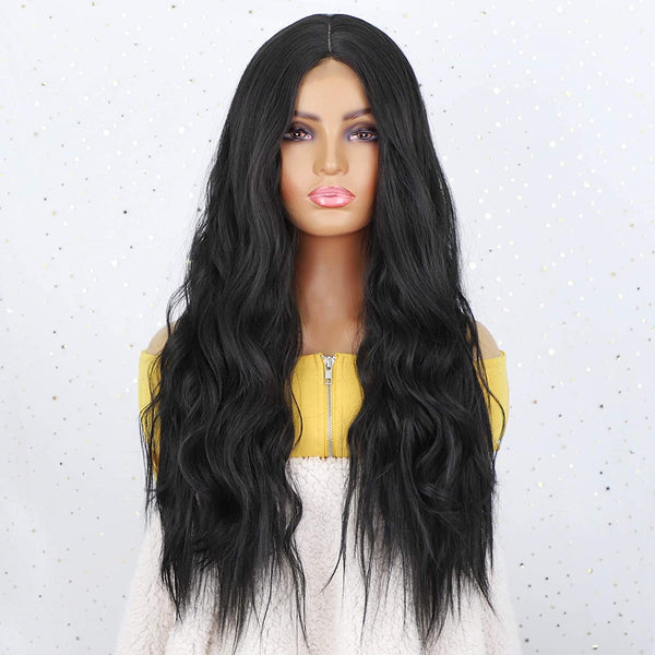 Long Black Curly Wavy Mini Lace Wig For Women