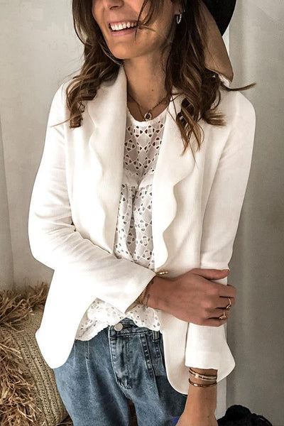 Business Petal Collar Solid Color Blazer