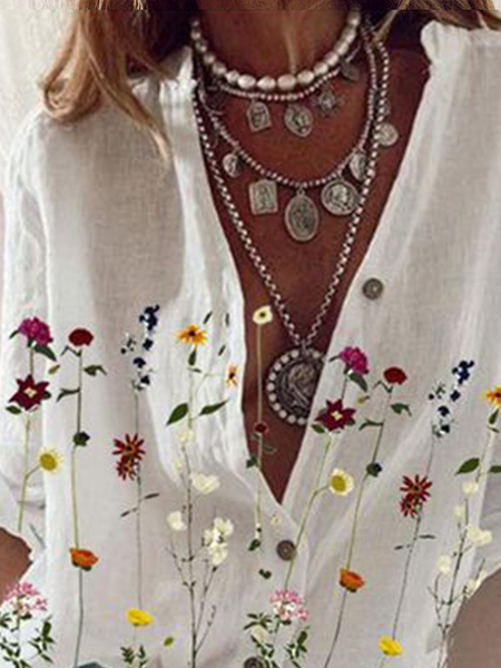 Floral-Print Long Sleeve Shirts & Tops