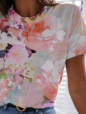 Vacation floral round neck casual short-sleeved top