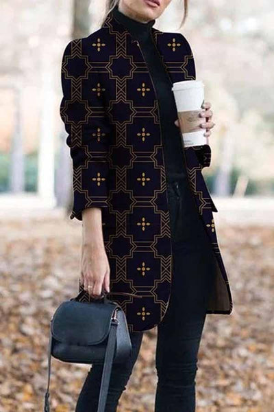 Casual Lapel Printed Blazer Long Coat