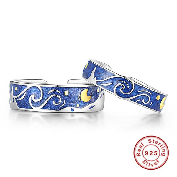 "The Sun, Moon and stars" Sterling Silver Rings Enamel Craft