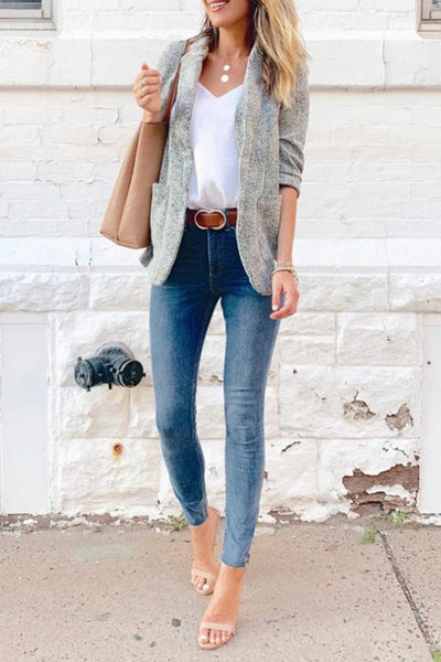 Length Sleeve Solid Color Lapel Blazer Coat