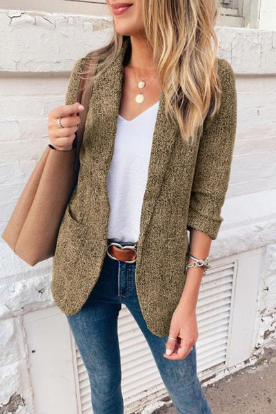 Length Sleeve Solid Color Lapel Blazer Coat