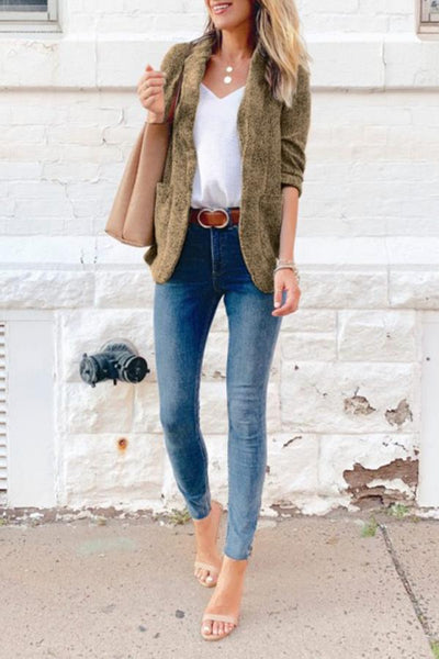 Length Sleeve Solid Color Lapel Blazer Coat
