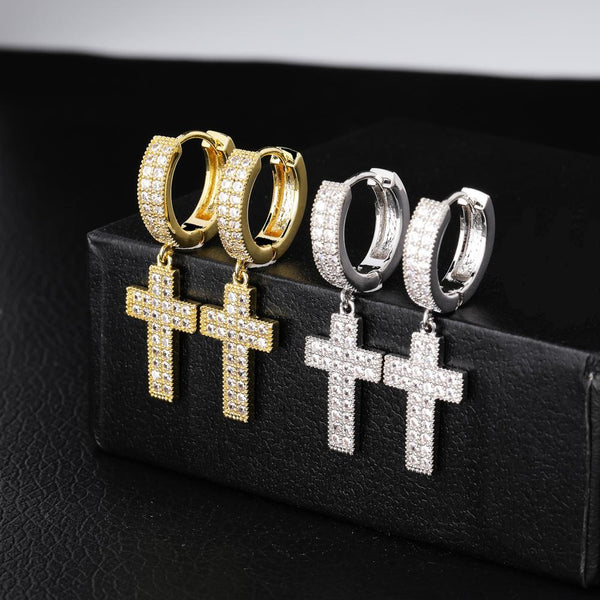 CZ Diamond Bling Iced Cross Earring